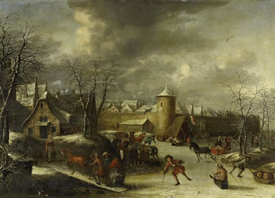 Pleasure on ice at the gates of a town