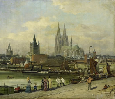 Cologne. View from the Deutz bank over the Rhine with the ponton bridge on the old city and the Cologne Cathedral. by Fritz von Wille - Auction record, sale price, and art valuation. Compare with similar artists and explore comparable artworks.
