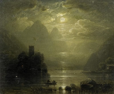 Moonlight over Lake Geneva with the Chateau Chillon.