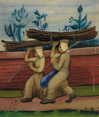 Women carrying wood.