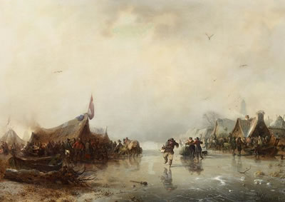Wintry Landscape with Ice Skaters.