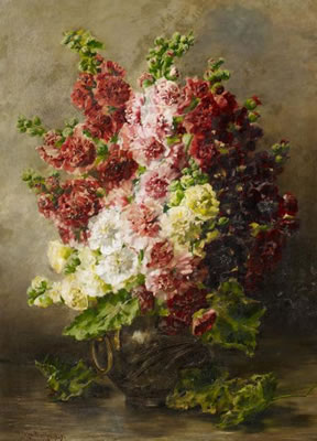 Still Life with Hollyhocks in a Vase.