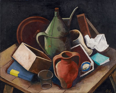 Still-life with jug and box.