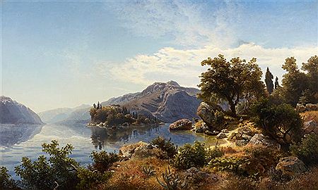 Northern Italian Landscape by the Water.
