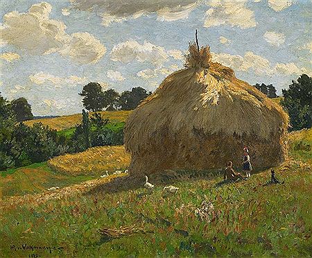 A Heugarbe with Children Playing. by Hans Richard von Volkmann - Auction record, sale price, and art valuation. Compare with similar artists and explore comparable artworks.