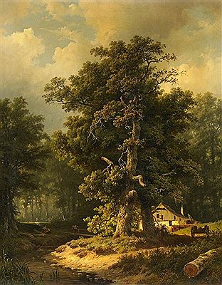 Large Forest Landscape with Oaks in the Foreground.