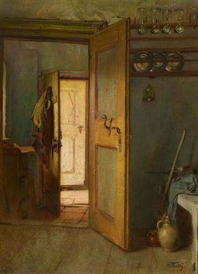 Interior. by Max Thedy - Auction record, sale price, and art valuation. Compare with similar artists and explore comparable artworks.