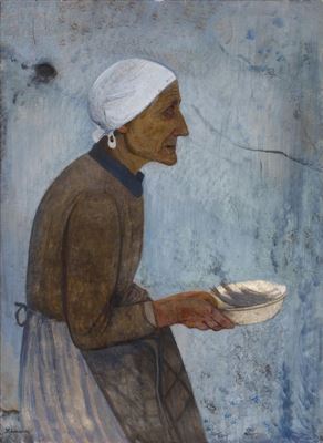 Frau mit Heringstöpfchen.