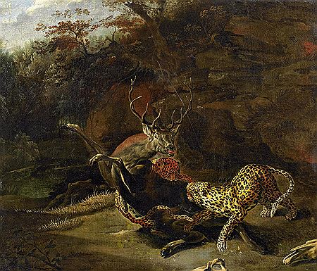 Hunting Piece with Leopards Killing a Deer.