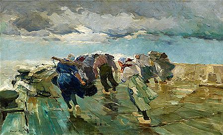 By the stormy coast.