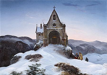 Chapel on a Mountain in Winter