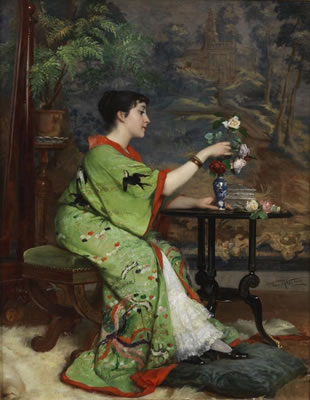 Jeune femme en Kimono dans un intérieur