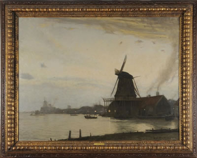 Vue présumée du moulin de Zaandam au crépuscule
