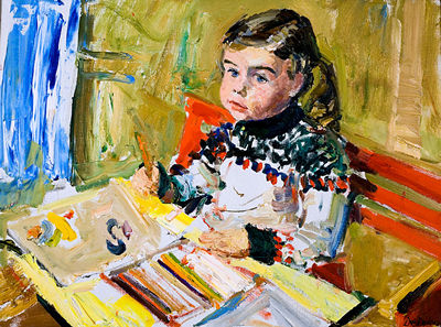 Fillette aux crayons de couleur
