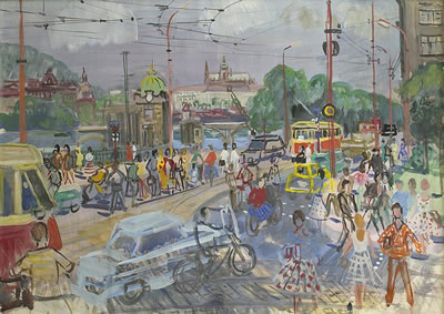 Rush of street (at the Café Slavia Prague)