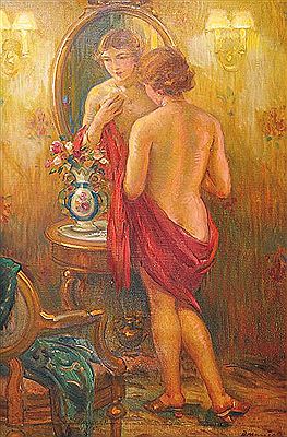 In front of mirror