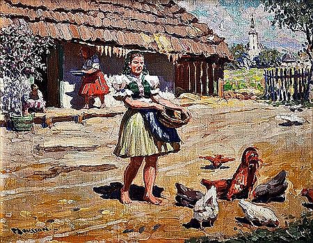 Sample artwork by Jozef Teodor Mousson (1887 - 1946), known for urban market genre painting, village scenes - View similar artists and auction records