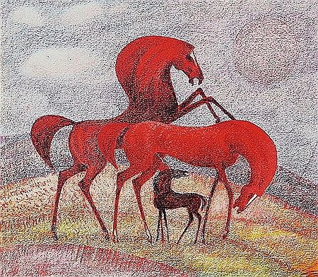 Horses in sunset