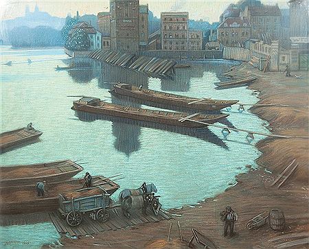 Preevening at Vltava river by Viktor Stretti - Auction record, sale price, and art valuation. Compare with similar artists and explore comparable artworks.