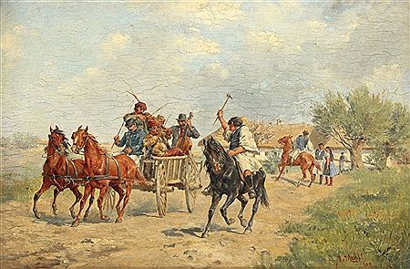 Fuhrwerk mit ungarischen Musikern