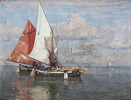Fischerboote vor der Küste Venedigs, 1900