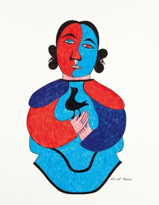 Sample artwork by Pitaloosie (Pitalousie) Saila (Born 1942), known for inuit drawing of nurturing women, birds, mythological figure, graphic art - View similar artists and auction records