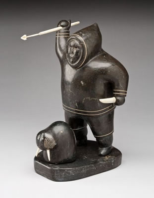 Sample artwork by Akeeaktashuk (1898 - 1954), known for inuit sculpture, stone, wood and antler carving, portrait, figure, animal, genre - View similar artists and auction records