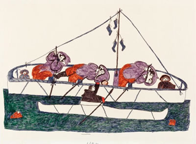 Untitled (women and children in an umiak, kayaker and walrus)