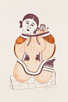 Untitled set of two drawings (Woman with a Child in her Amaut, and Kneeling Hunter), ca. 1970 (2)