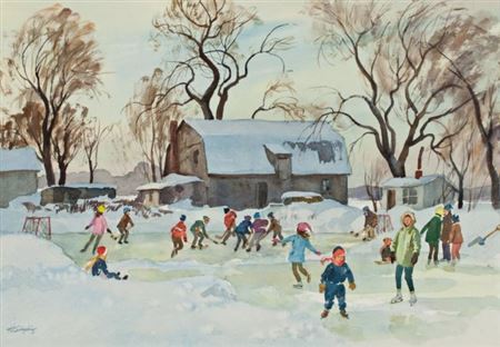 Young Skaters, Ste-Anne-de-Bellevue by Henry Simpkins - Auction record, sale price, and art valuation. Compare with similar artists and explore comparable artworks.