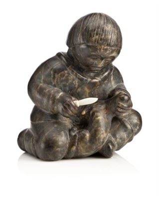 Boy Skinning a Muskrat by Simon Kasudluak - Auction record, sale price, and art valuation. Compare with similar artists and explore comparable artworks.