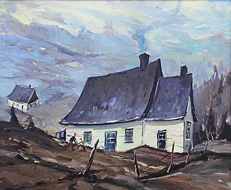 Children by an Old Quebec House