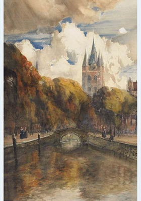 OLD CHURCH AT DELFT by Louis Burleigh Bruhl - Auction record, sale price, and art valuation. Compare with similar artists and explore comparable artworks.