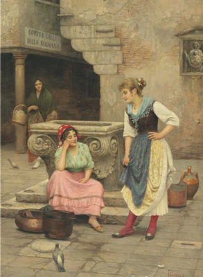 NEW RED STOCKINGS (IDLE GOSSIPS) by Luigi Pastega - Auction record, sale price, and art valuation. Compare with similar artists and explore comparable artworks.