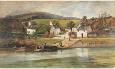 FIGURES BOARDING A FERRY ON A VILLAGE SHORE by John Cuthbert Salmon - Auction record, sale price, and art valuation. Compare with similar artists and explore comparable artworks.
