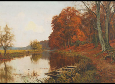 AUTUMN RIVER SCENE WITH MOORED BOAT by Edward Wilkins Waite - Auction record, sale price, and art valuation. Compare with similar artists and explore comparable artworks.