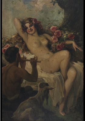 PAN SERENADING A NYMPH by Richard Geiger - Auction record, sale price, and art valuation. Compare with similar artists and explore comparable artworks.