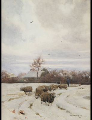 WINTER LANDSCAPE WITH SHEEP