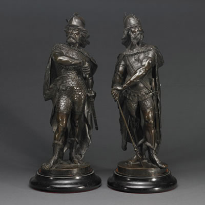 Pair of Warriors by Edmund Louis Auguste Leveque - Auction record, sale price, and art valuation. Compare with similar artists and explore comparable artworks.