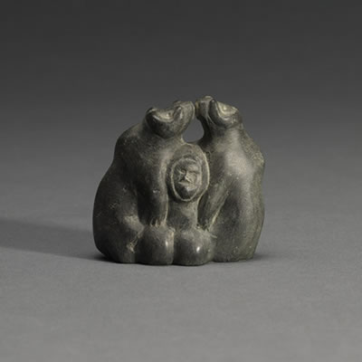 MUSK OXES EMBRACING WOMAN