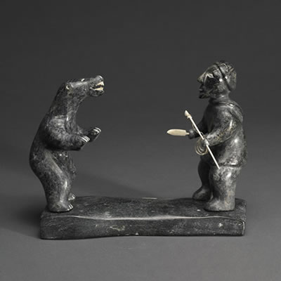 HUNTER CONFRONTING A POLAR BEAR by Therese Paolak Tugumiar - Auction record, sale price, and art valuation. Compare with similar artists and explore comparable artworks.