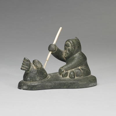 HUNTER WITH WALRUS by Paulosie Kasudluak - Auction record, sale price, and art valuation. Compare with similar artists and explore comparable artworks.