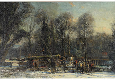 GATHERING TIMBER ON A WINTER'S DAY by Herbert F Royle - Auction record, sale price, and art valuation. Compare with similar artists and explore comparable artworks.