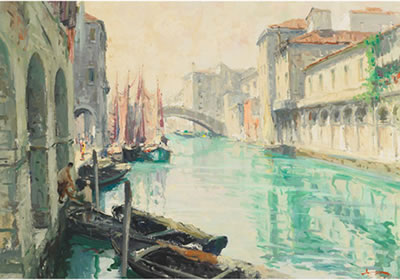 FIGURES TENDING BOATS ON THE VENETIAN CANAL by Luigi Pagan - Auction record, sale price, and art valuation. Compare with similar artists and explore comparable artworks.