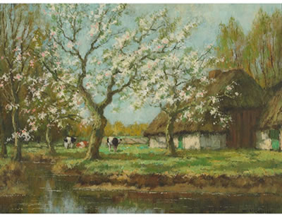 Sample artwork by Willem Hendriks Jr (1888 - 1966), known for bucolic and seasonal impressionist landscape painting - View similar artists and auction records