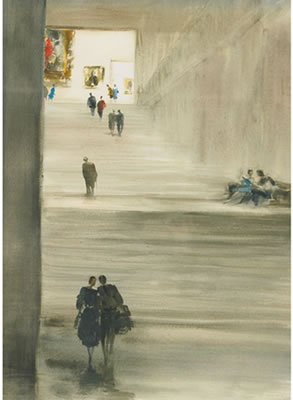 MUSEUM (FIGURES WALKING THE STAIRS) by John Clifford Pellew - Auction record, sale price, and art valuation. Compare with similar artists and explore comparable artworks.