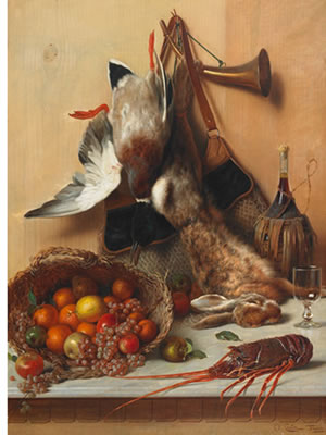 HUNTING BOUNTY AND FISHING BOUNTY (AGAINST TROMPE L'OEIL WOOD GRAINED AND STUCCO BRICK WALLS) (2)