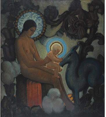 NUDE MADONNA WITH CHILD AND STAG