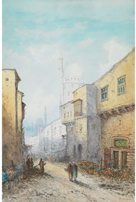 NORTH AFRICAN MARKET SCENE OUTSIDE A MOSQUE