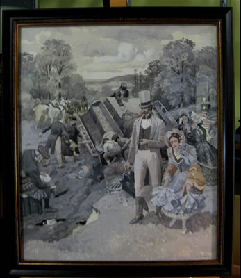 TRAVELING IN UPPER CANADA - A MISHAP ON THE QUEENS HIGHWAY NEAR MUDDY YORK, NEAR COBOURG (SUGGESTION FOR A FORD CALENDAR) by John David Kelly - Auction record, sale price, and art valuation. Compare with similar artists and explore comparable artworks.